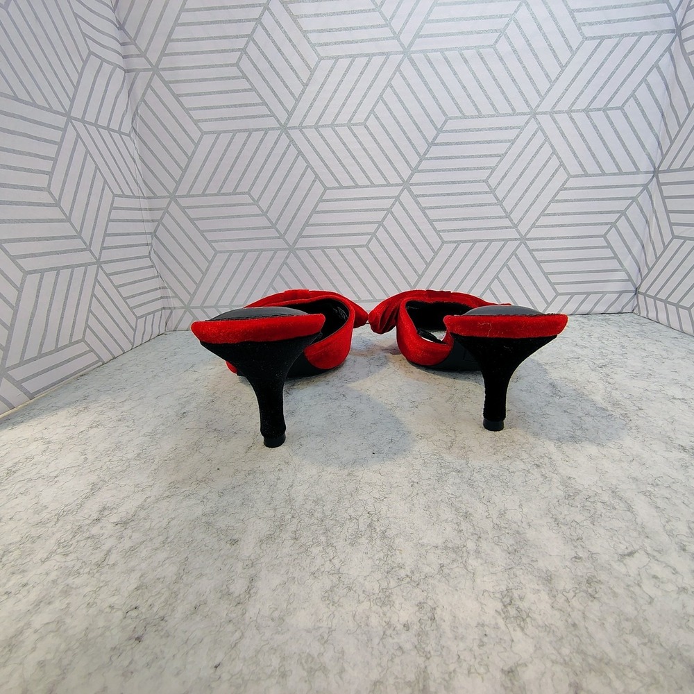Women's Red Velvet Bow Sz 9 Mule Sexy‎ Party Shoes High Heels Eveningwear - Picture 4 of 7